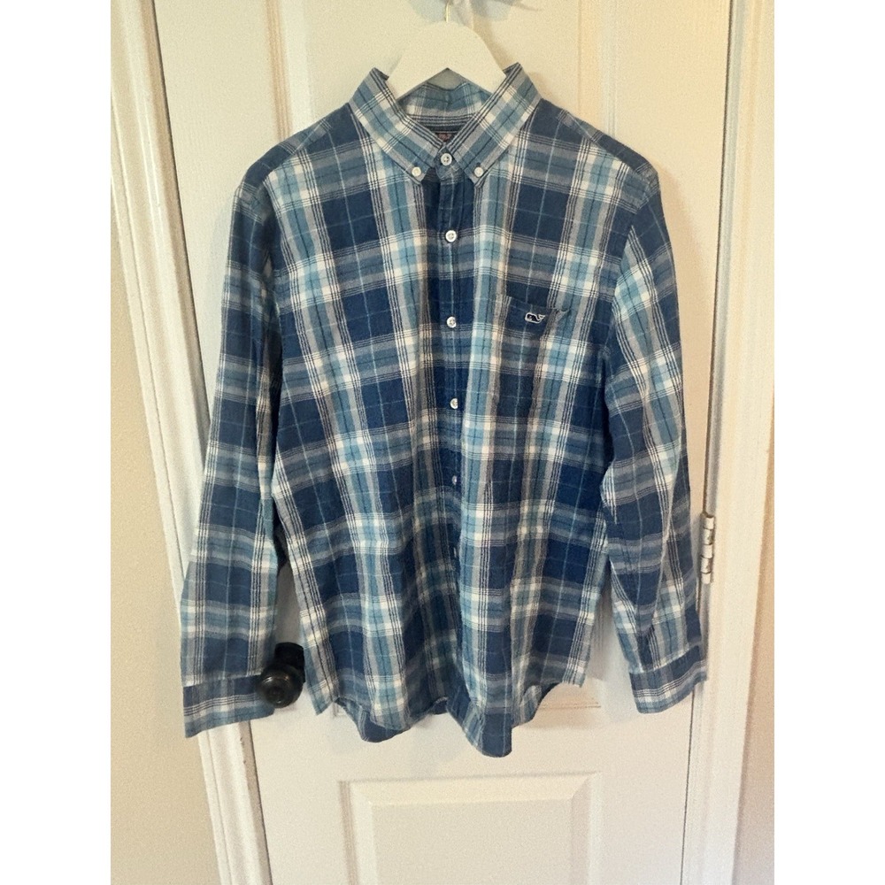 Vinyard Vines Blue Plaid Slim Fit Tucker Shirt‎ Large Button Long Sleeve Cotton